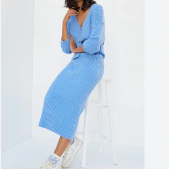 Anthropologie Blue Ribbed Sweater Set - Picture 5 of 6